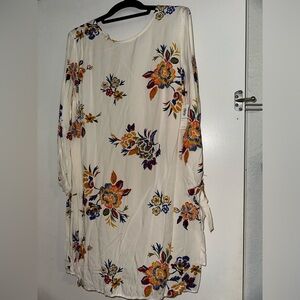 Off white/blue/red/yellow/green floral and lined printed summer dress.
